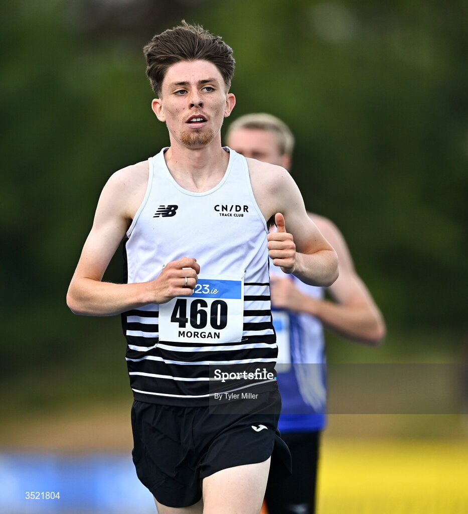 25 July 2026; Callum Morgan of CNDR Track A.C., Antrim, competes in the men's 1500m heats during day one of the 123.ie National Senior Track & Field Championships 2026 at Morton Stadium in Dublin. Photo by Tyler Miller/Sportsfile
