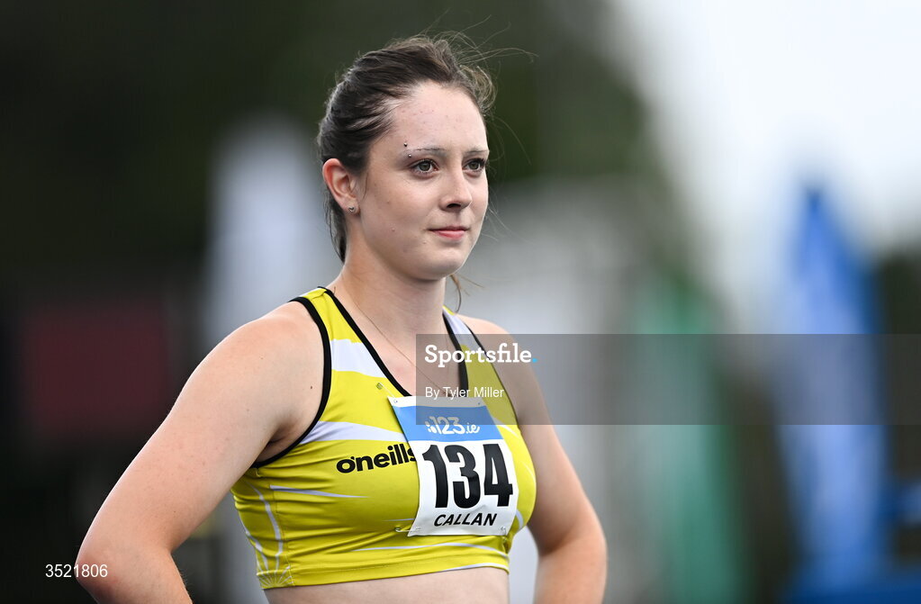25 July 2026; Aoife Callan of Bandon A.C., Cork, before competing in the women's 400m heats during day one of the 123.ie National Senior Track & Field Championships 2026 at Morton Stadium in Dublin. Photo by Tyler Miller/Sportsfile