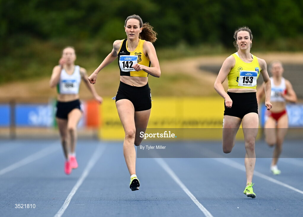 25 July 2026; Cliodhna Manning of Kilkenny City Harriers A.C., Kilkenny, competes in the women's 400m heats during day one of the 123.ie National Senior Track & Field Championships 2026 at Morton Stadium in Dublin. Photo by Tyler Miller/Sportsfile
