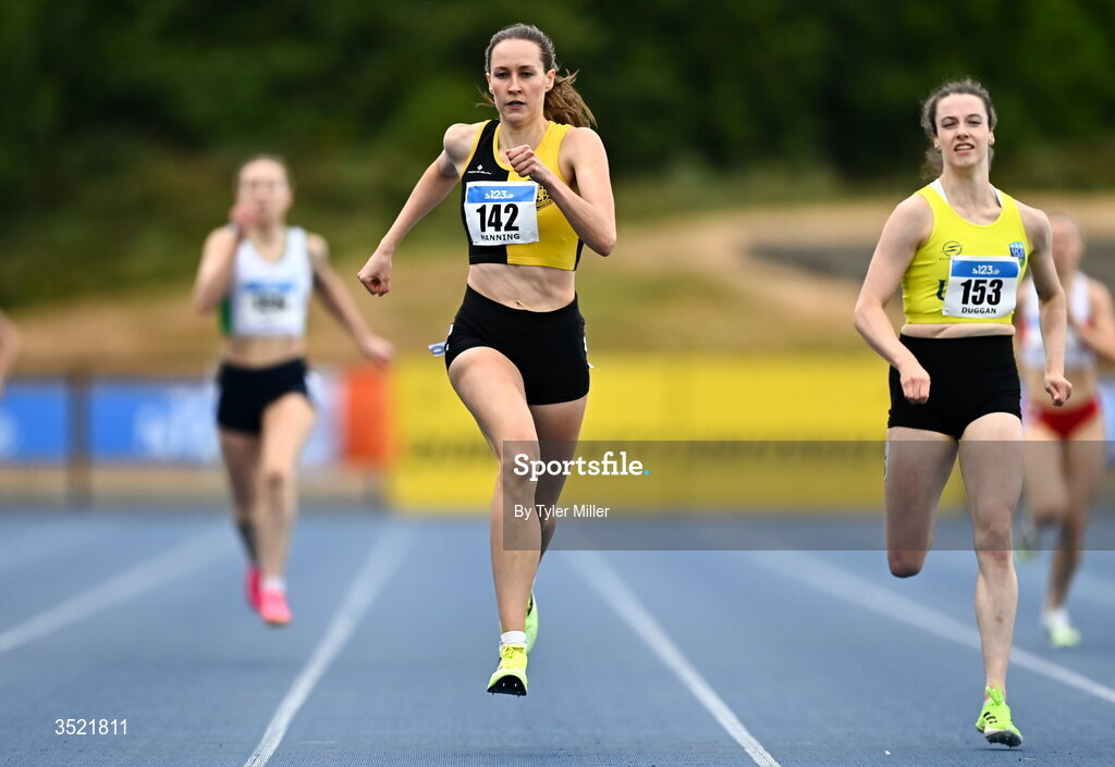 25 July 2026; Cliodhna Manning of Kilkenny City Harriers A.C., Kilkenny, competes in the women's 400m heats during day one of the 123.ie National Senior Track & Field Championships 2026 at Morton Stadium in Dublin. Photo by Tyler Miller/Sportsfile