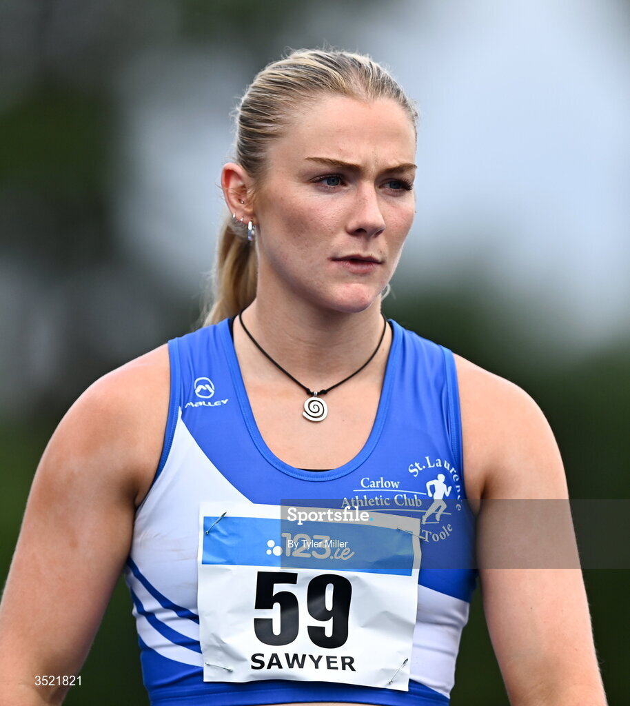 25 July 2026; Jennifer Sawyer of St. Laurence. O'Toole A.C., Carlow, before competing in the women's 400m heats during day one of the 123.ie National Senior Track & Field Championships 2026 at Morton Stadium in Dublin. Photo by Tyler Miller/Sportsfile