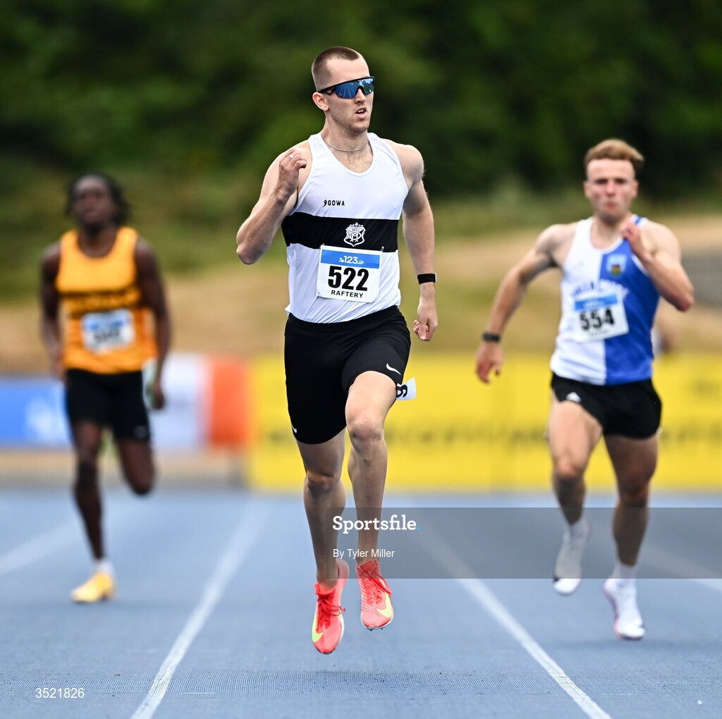 25 July 2026; Jack Raftery of Donore Harriers A.C., Meath, competes in the men's 400m heats during day one of the 123.ie National Senior Track & Field Championships 2026 at Morton Stadium in Dublin. Photo by Tyler Miller/Sportsfile