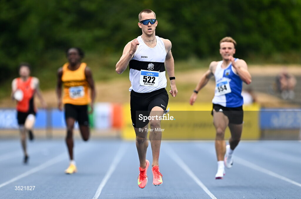 25 July 2026; Jack Raftery of Donore Harriers A.C., Meath, competes in the men's 400m heats during day one of the 123.ie National Senior Track & Field Championships 2026 at Morton Stadium in Dublin. Photo by Tyler Miller/Sportsfile