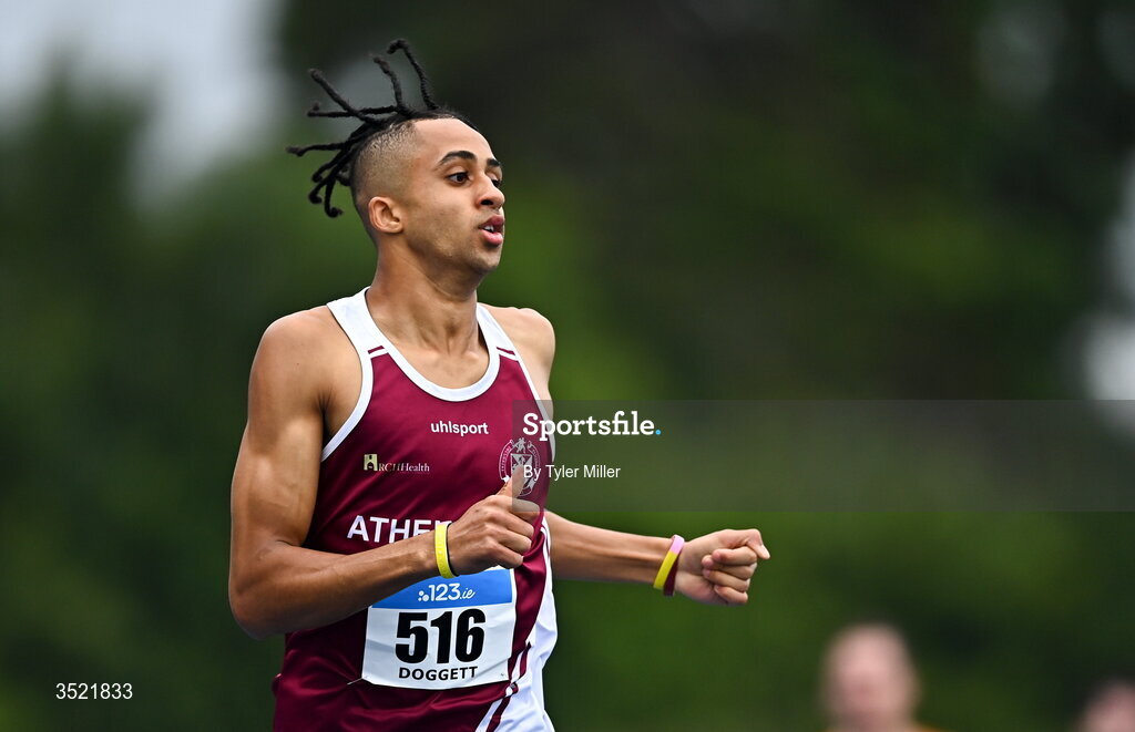 25 July 2026; Sean Doggett of Athenry A.C., Galway, competes in the men's 400m heats during day one of the 123.ie National Senior Track & Field Championships 2026 at Morton Stadium in Dublin. Photo by Tyler Miller/Sportsfile
