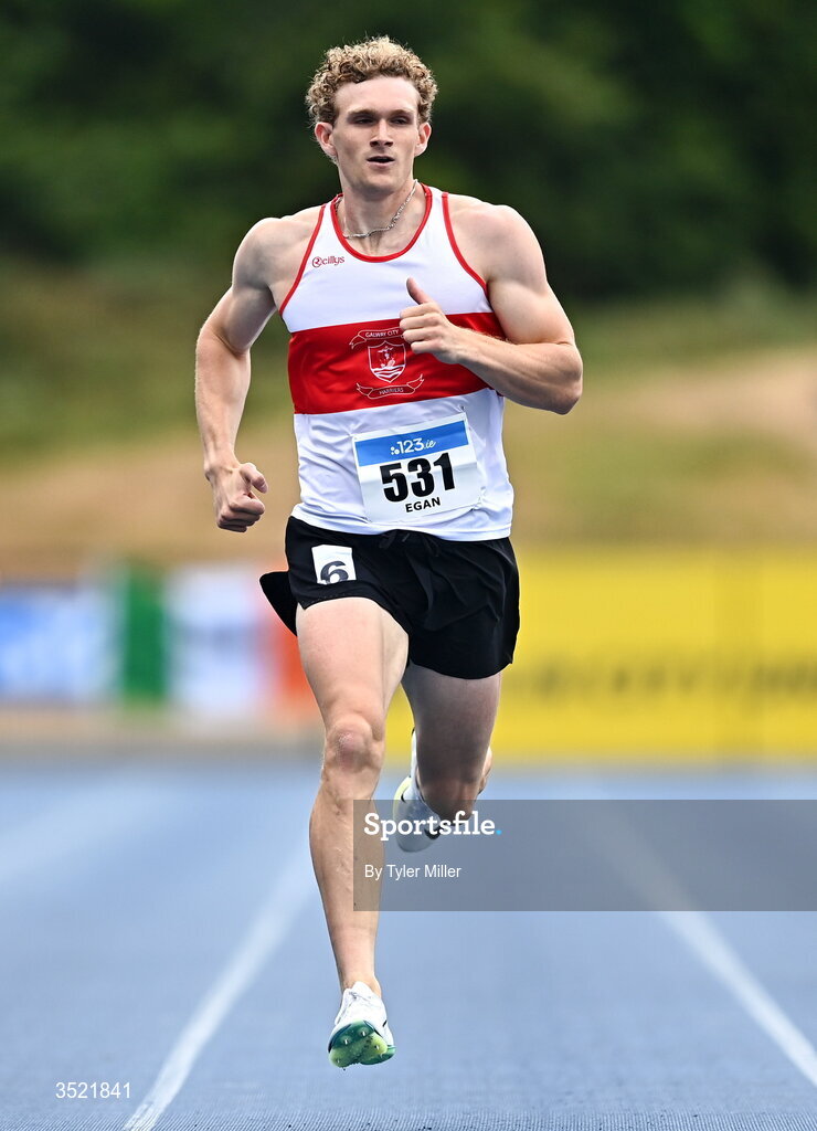 25 July 2026; Andrew Egan of Galway City Harriers A.C., Galway, competes in the men's 400m heats during day one of the 123.ie National Senior Track & Field Championships 2026 at Morton Stadium in Dublin. Photo by Tyler Miller/Sportsfile