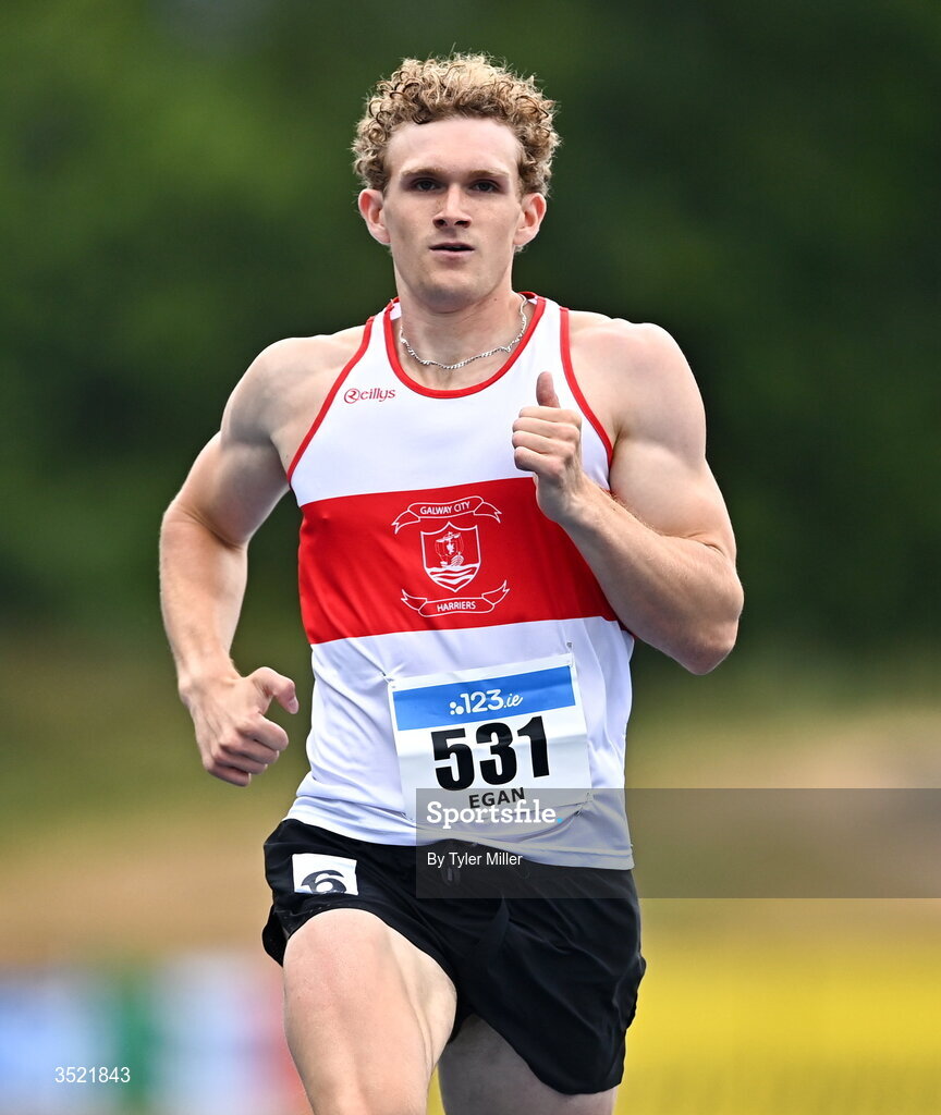 25 July 2026; Andrew Egan of Galway City Harriers A.C., Galway, competes in the men's 400m heats during day one of the 123.ie National Senior Track & Field Championships 2026 at Morton Stadium in Dublin. Photo by Tyler Miller/Sportsfile