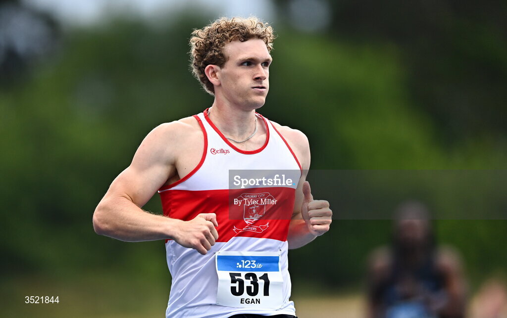 25 July 2026; Andrew Egan of Galway City Harriers A.C., Galway, competes in the men's 400m heats during day one of the 123.ie National Senior Track & Field Championships 2026 at Morton Stadium in Dublin. Photo by Tyler Miller/Sportsfile