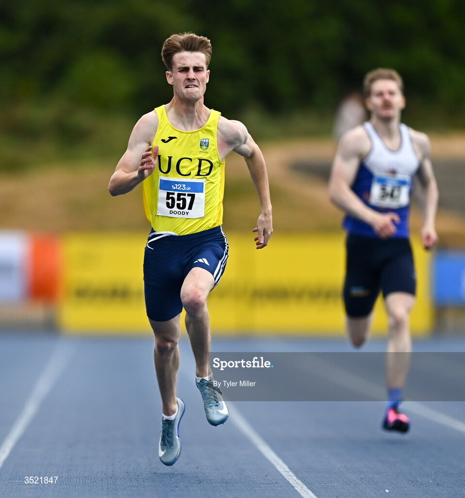 25 July 2026; Joe Doody of U.C.D. A.C., Dublin, competes in the men's 400m heats during day one of the 123.ie National Senior Track & Field Championships 2026 at Morton Stadium in Dublin. Photo by Tyler Miller/Sportsfile