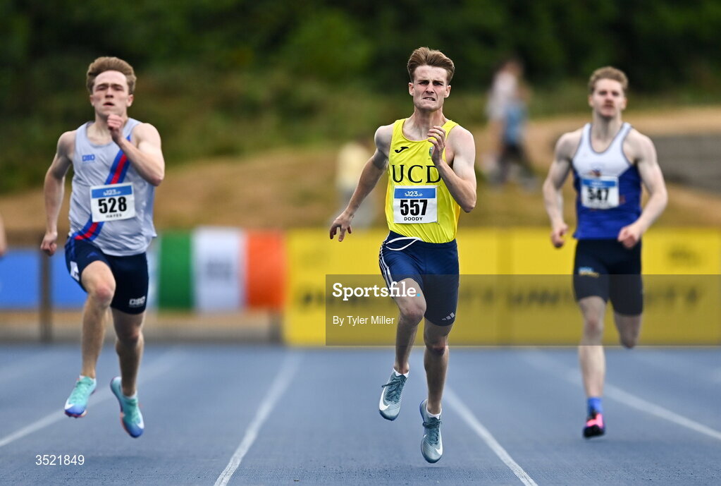 25 July 2026; Joe Doody of U.C.D. A.C., Dublin, competes in the men's 400m heats during day one of the 123.ie National Senior Track & Field Championships 2026 at Morton Stadium in Dublin. Photo by Tyler Miller/Sportsfile