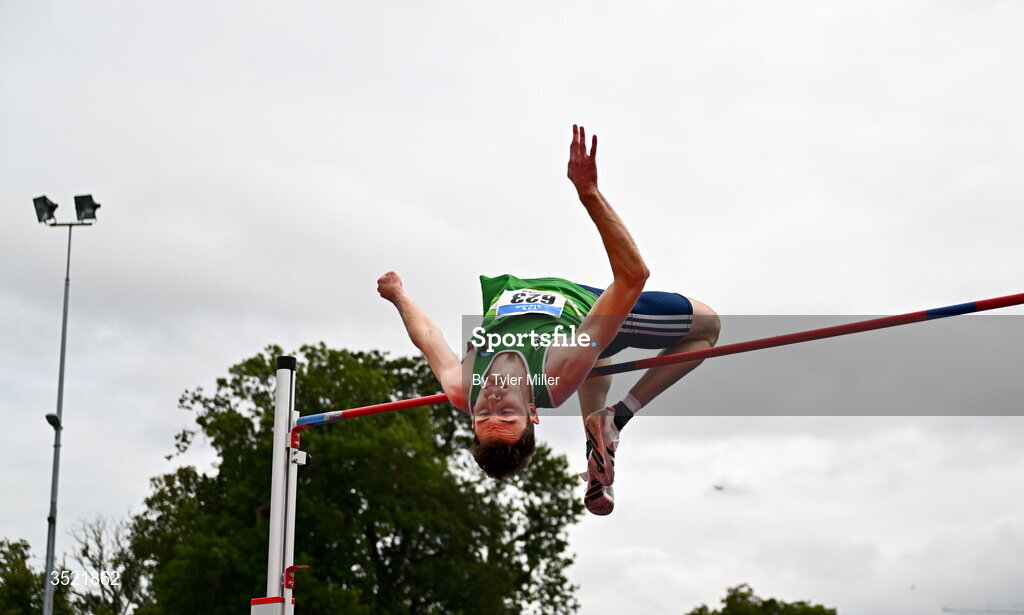 25 July 2026; David Cussen of Old Abbey A.C., Cork, competes in the men's high jump during day one of the 123.ie National Senior Track & Field Championships 2026 at Morton Stadium in Dublin. Photo by Tyler Miller/Sportsfile