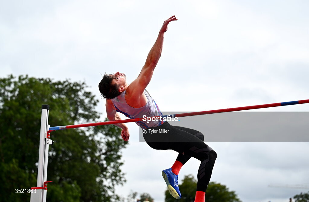 25 July 2026; Lorcan Murphy of Dundrum South Dublin A.C., Dublin, competes in the men's high jump during day one of the 123.ie National Senior Track & Field Championships 2026 at Morton Stadium in Dublin. Photo by Tyler Miller/Sportsfile
