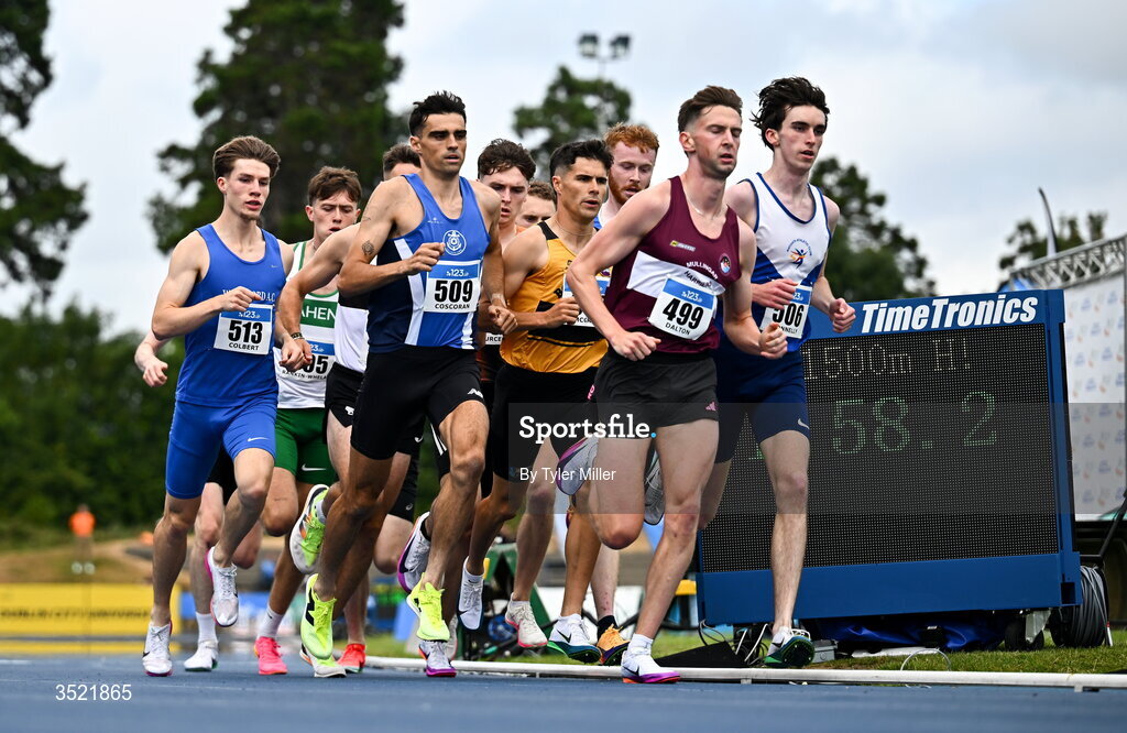 25 July 2026; Andrew Coscoran of Star of the Sea A.C., Meath, 509, competes in the men's 1500m heats during day one of the 123.ie National Senior Track & Field Championships 2026 at Morton Stadium in Dublin. Photo by Tyler Miller/Sportsfile