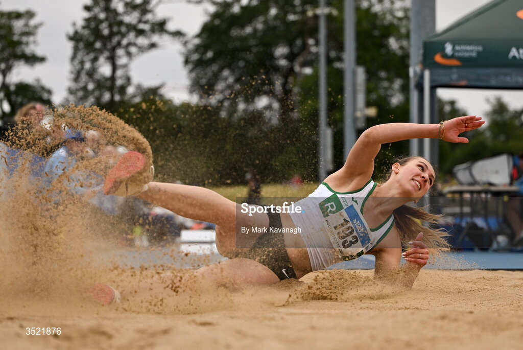 25 July 2026; Daphni Doulaptsi Teeuwen of Raheny Shamrock A.C. competing in the /tjduring day one of the 123.ie National Senior Track & Field Championships 2026 at Morton Stadium in Dublin. Photo by Mark Kavanagh/Sportsfile