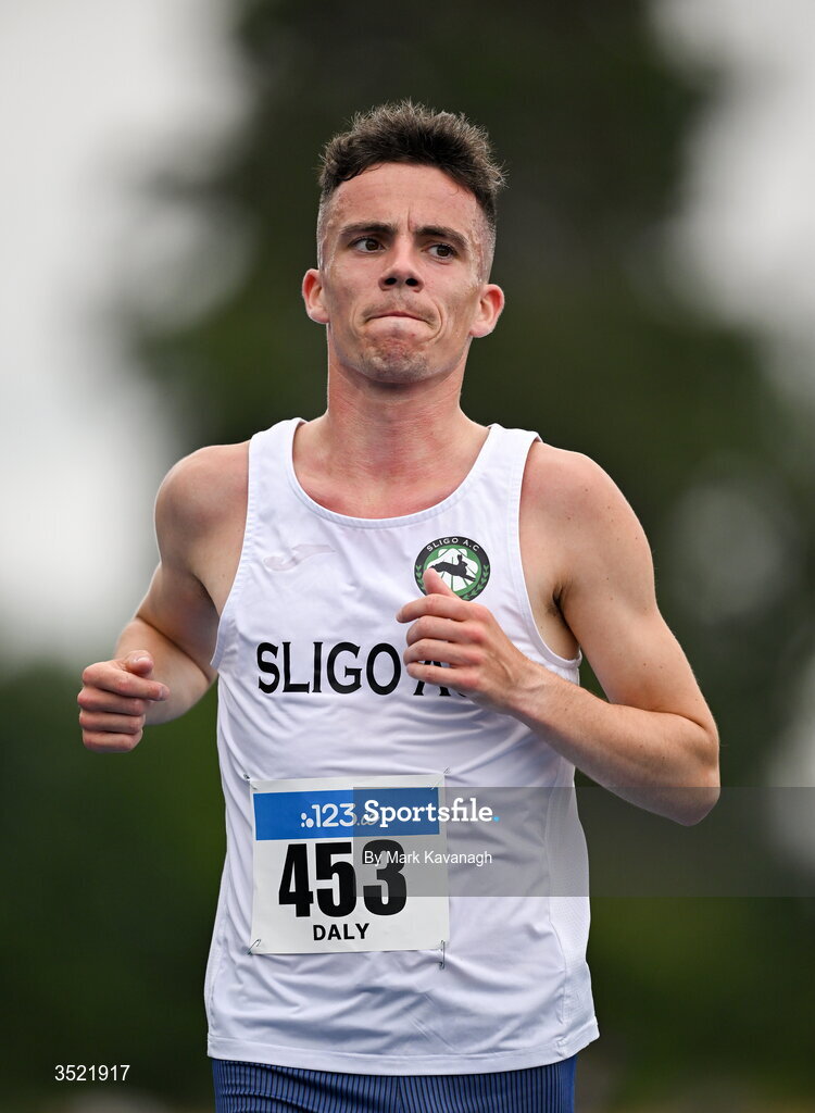 25 July 2026; Finley Daly of Sligo A.C. competing in the 3000m steeplechase during day one of the 123.ie National Senior Track & Field Championships 2026 at Morton Stadium in Dublin. Photo by Mark Kavanagh/Sportsfile