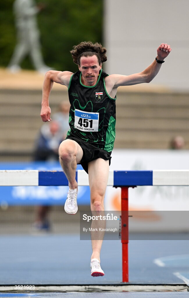 25 July 2026; Adam Kirk-Smith of Derry City Track Club competing in the 3000m steeplechase during day one of the 123.ie National Senior Track & Field Championships 2026 at Morton Stadium in Dublin. Photo by Mark Kavanagh/Sportsfile
