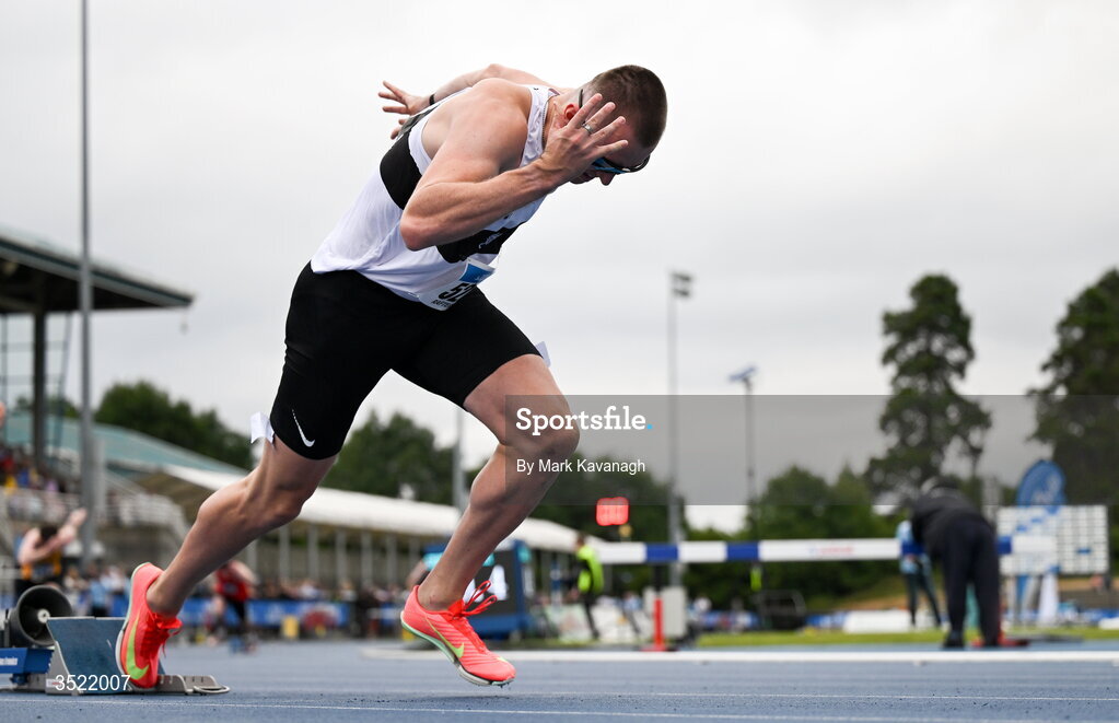 25 July 2026; Jack Raftery of Donore Harriers A.C. competing in the 400m heats during day one of the 123.ie National Senior Track & Field Championships 2026 at Morton Stadium in Dublin. Photo by Mark Kavanagh/Sportsfile