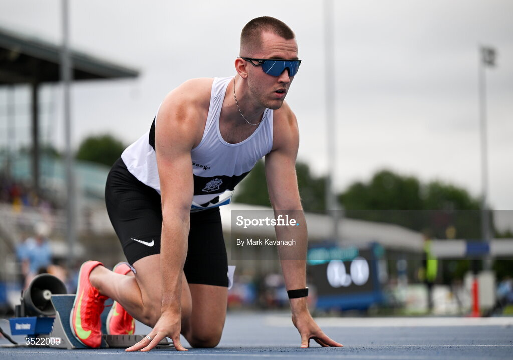25 July 2026; Jack Raftery of Donore Harriers A.C. competing in the 400m heats during day one of the 123.ie National Senior Track & Field Championships 2026 at Morton Stadium in Dublin. Photo by Mark Kavanagh/Sportsfile