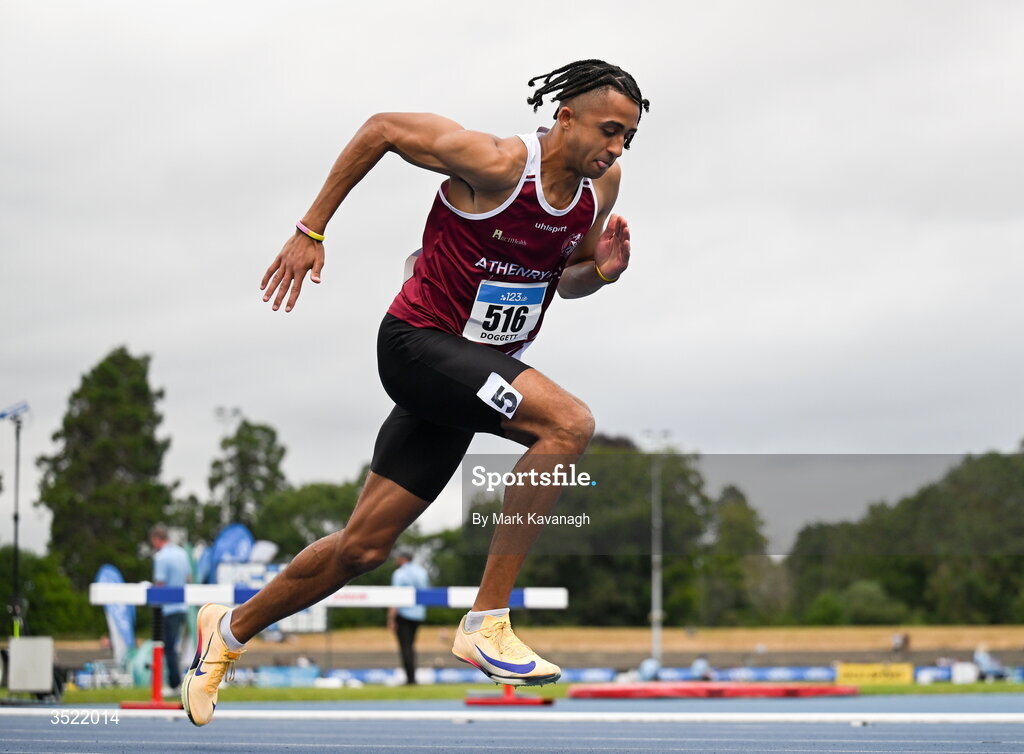 25 July 2026; Sean Doggett of Athenry A.C. competing in the 400m heats during day one of the 123.ie National Senior Track & Field Championships 2026 at Morton Stadium in Dublin. Photo by Mark Kavanagh/Sportsfile