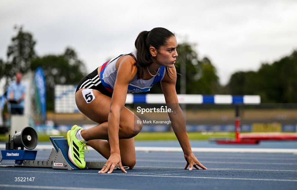 25 July 2026; Kate Doherty of Dundrum South Dublin A.C. competing in the 400m heats during day one of the 123.ie National Senior Track & Field Championships 2026 at Morton Stadium in Dublin. Photo by Mark Kavanagh/Sportsfile