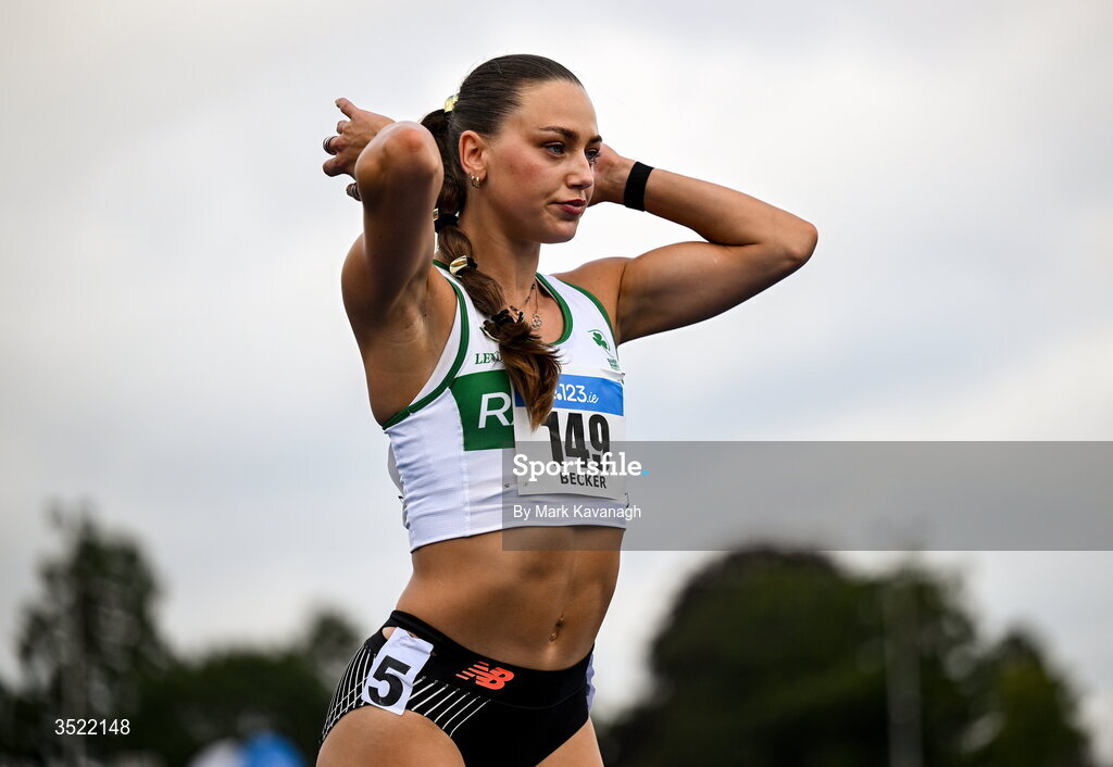 25 July 2026; Sophie Becker of Raheny Shamrock A.C. competing in the 400m heats during day one of the 123.ie National Senior Track & Field Championships 2026 at Morton Stadium in Dublin. Photo by Mark Kavanagh/Sportsfile