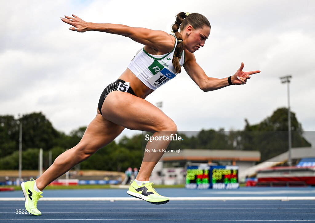 25 July 2026; Sophie Becker of Raheny Shamrock A.C. competing in the 400m heats during day one of the 123.ie National Senior Track & Field Championships 2026 at Morton Stadium in Dublin. Photo by Mark Kavanagh/Sportsfile