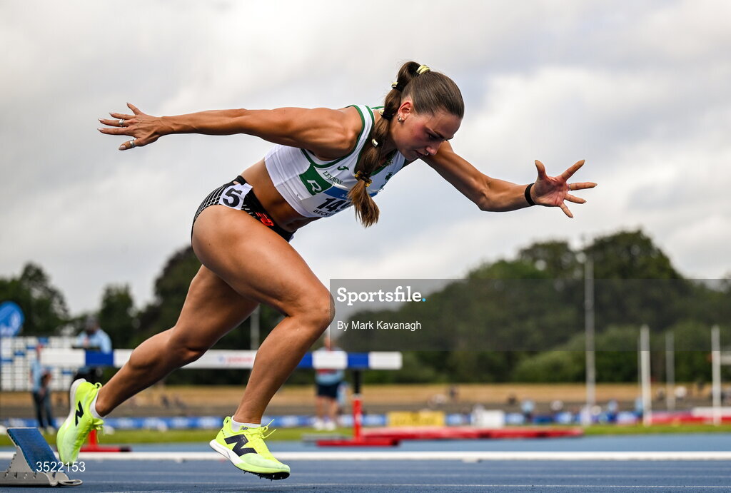 25 July 2026; Sophie Becker of Raheny Shamrock A.C. competing in the 400m heats during day one of the 123.ie National Senior Track & Field Championships 2026 at Morton Stadium in Dublin. Photo by Mark Kavanagh/Sportsfile