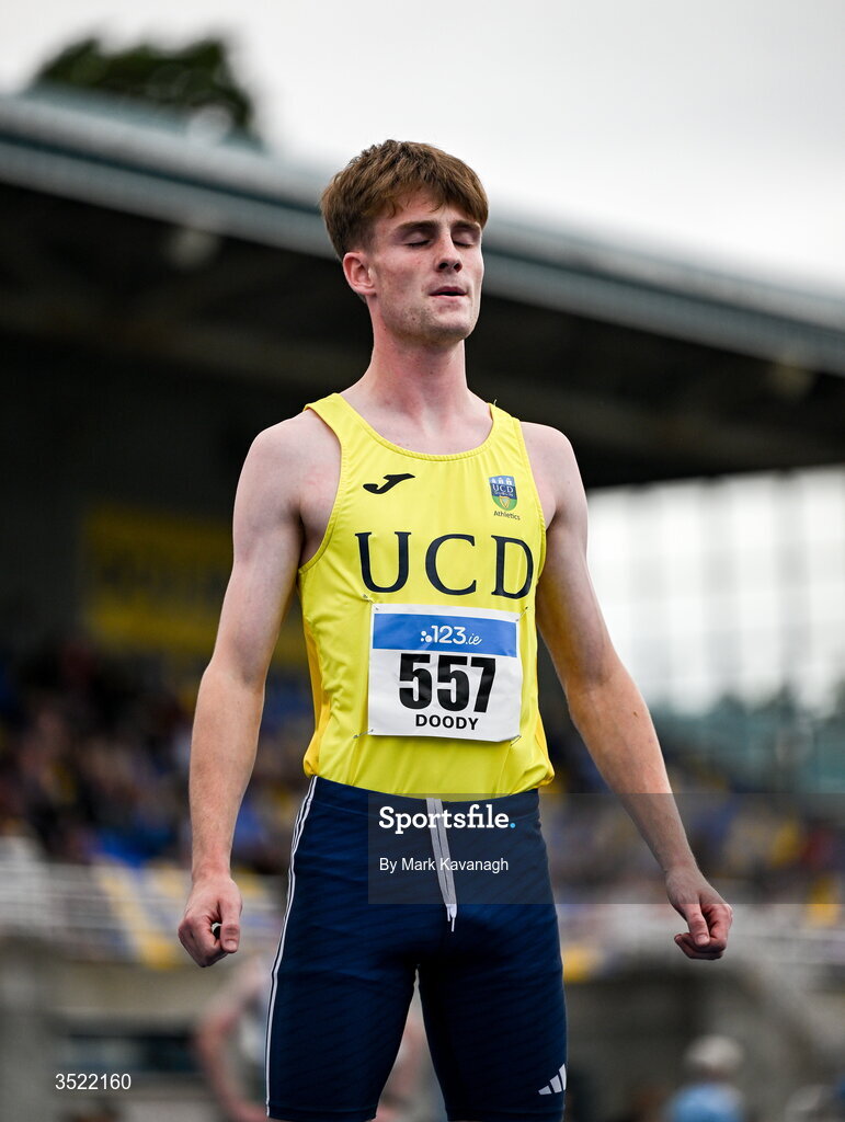 25 July 2026;Joe Doody of U.C.D. A.C. competing in the 400m heats during day one of the 123.ie National Senior Track & Field Championships 2026 at Morton Stadium in Dublin. Photo by Mark Kavanagh/Sportsfile
