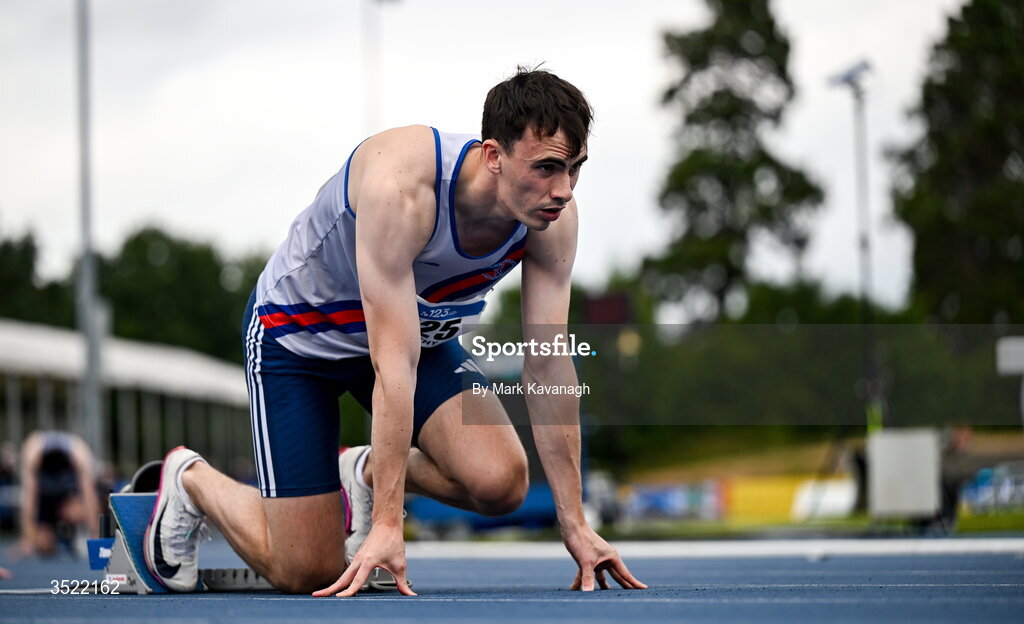 25 July 2026; Ciaran Carthy of Dundrum South Dublin A.C. competing in the 400m heats during day one of the 123.ie National Senior Track & Field Championships 2026 at Morton Stadium in Dublin. Photo by Mark Kavanagh/Sportsfile