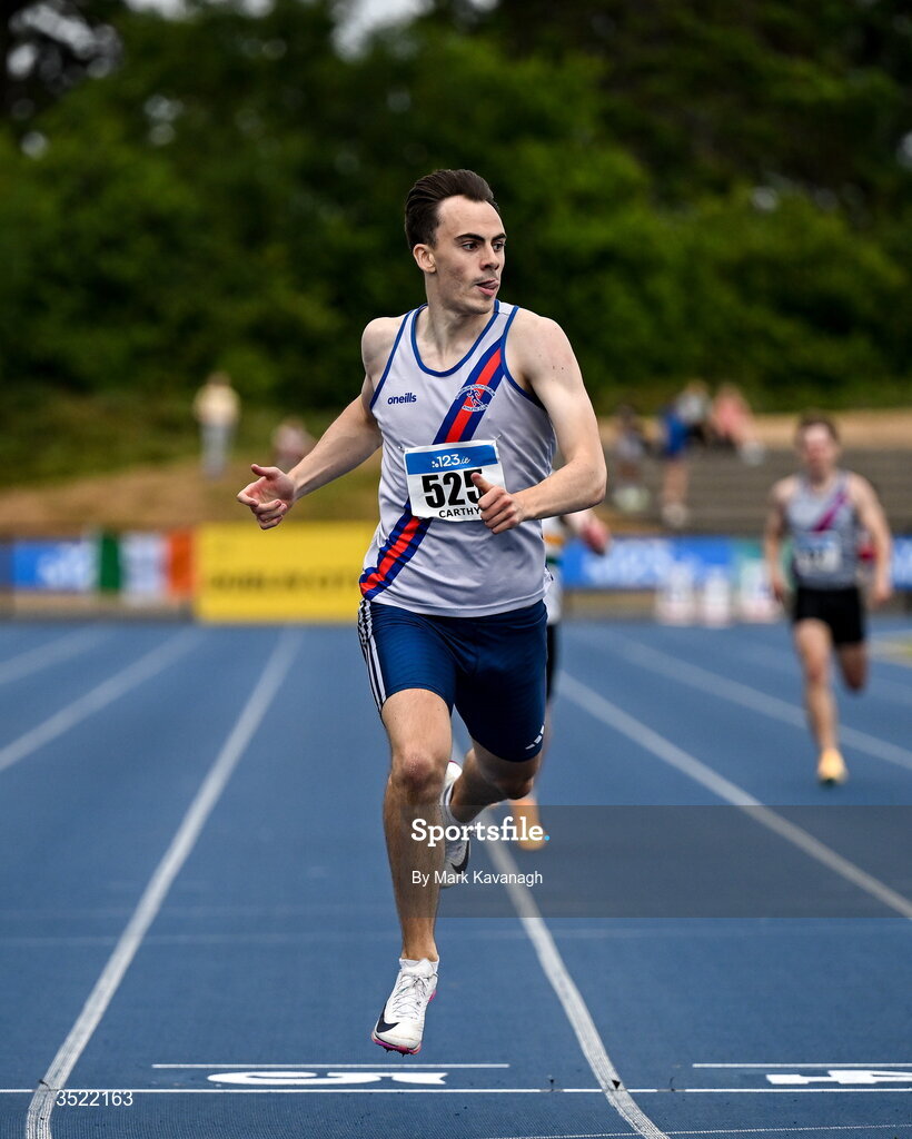 25 July 2026; Ciaran Carthy of Dundrum South Dublin A.C. competing in the 400m heats during day one of the 123.ie National Senior Track & Field Championships 2026 at Morton Stadium in Dublin. Photo by Mark Kavanagh/Sportsfile