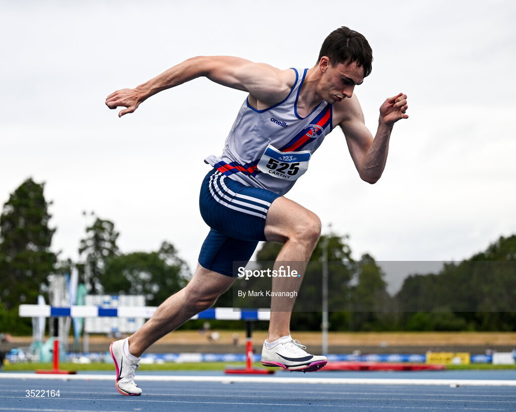 25 July 2026; Ciaran Carthy of Dundrum South Dublin A.C. competing in the 400m heats during day one of the 123.ie National Senior Track & Field Championships 2026 at Morton Stadium in Dublin. Photo by Mark Kavanagh/Sportsfile