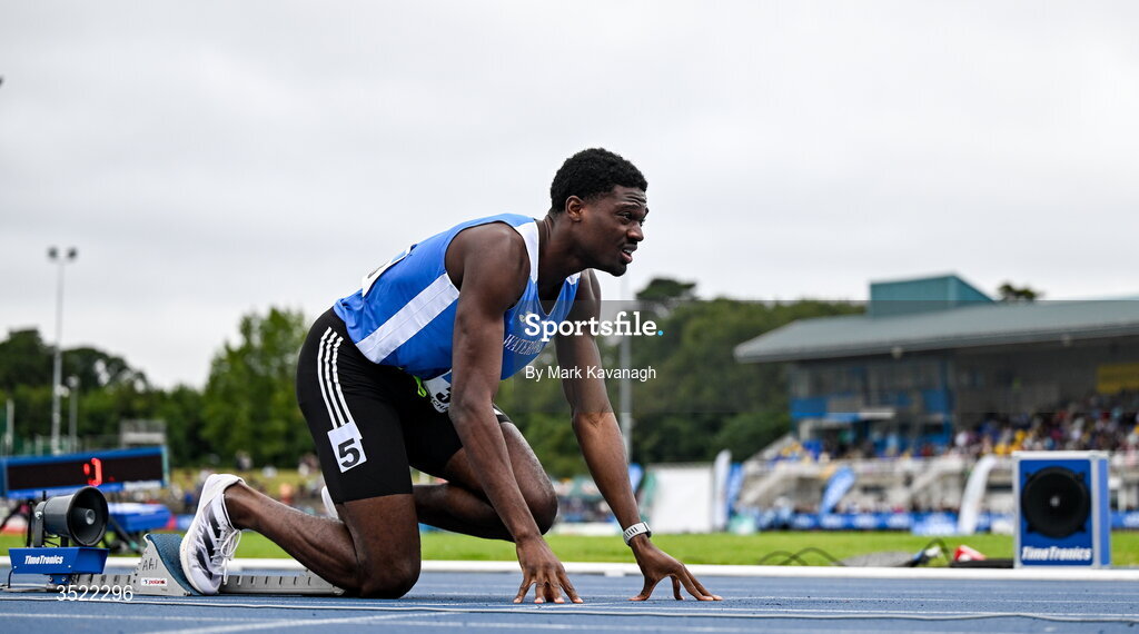 25 July 2026; Benjamin Richardson of Waterford A.C. competes in the 200m during day one of the 123.ie National Senior Track & Field Championships 2026 at Morton Stadium in Dublin. Photo by Mark Kavanagh/Sportsfile