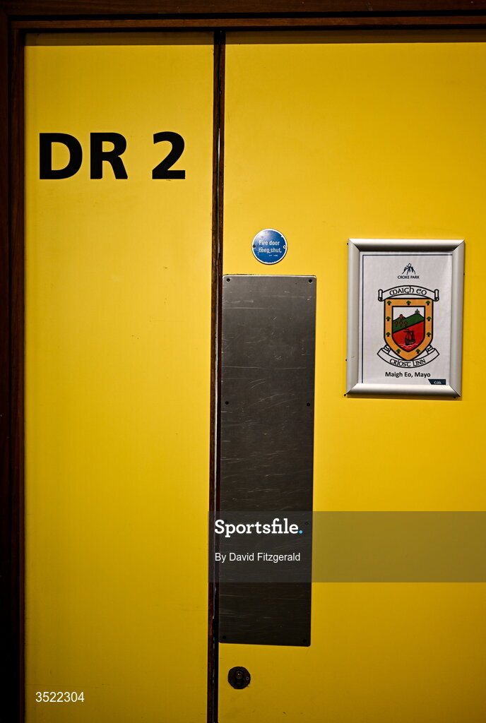 26 July 2026; The Mayo dressing room sign is seen before the GAA Football All-Ireland Senior Championship final match between Kerry and Mayo at Croke Park in Dublin. Photo by David Fitzgerald/Sportsfile