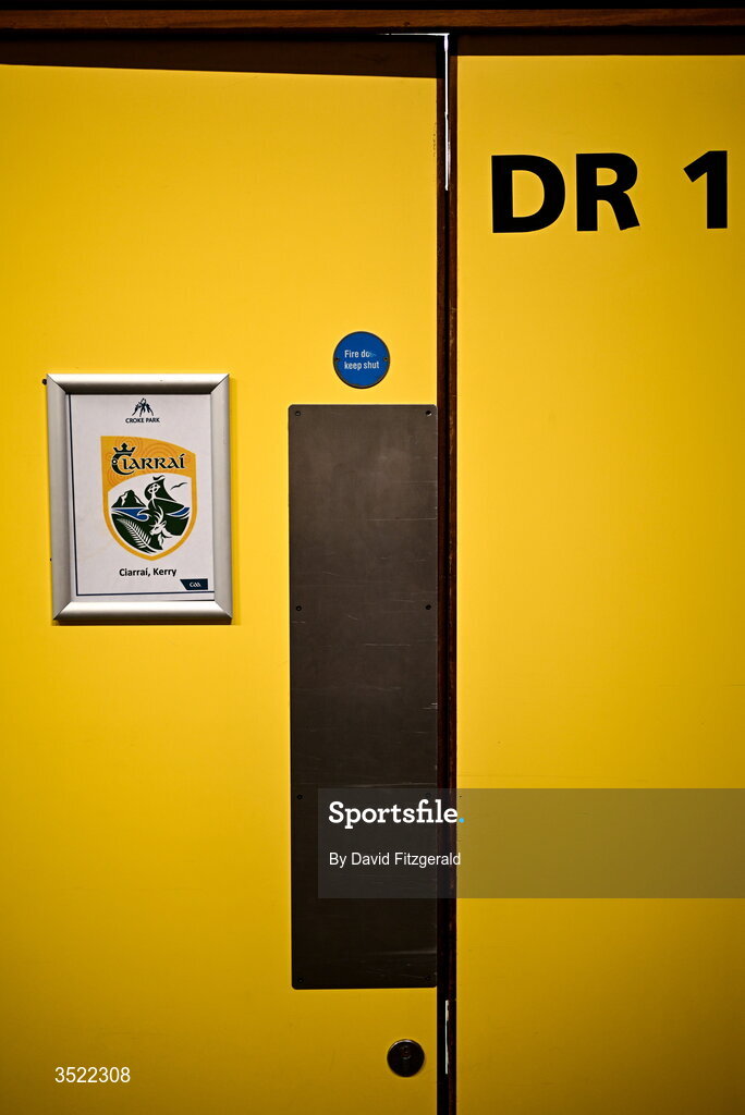 26 July 2026; The Kerry dressing room sign is seen before the GAA Football All-Ireland Senior Championship final match between Kerry and Mayo at Croke Park in Dublin. Photo by David Fitzgerald/Sportsfile