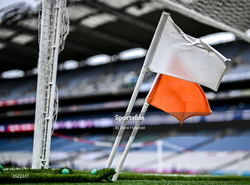 26 July 2026; The one and two point umpires flags are seen before the GAA Football All-Ireland Senior Championship final match between Kerry and Mayo at Croke Park in Dublin. Photo by David Fitzgerald/Sportsfile