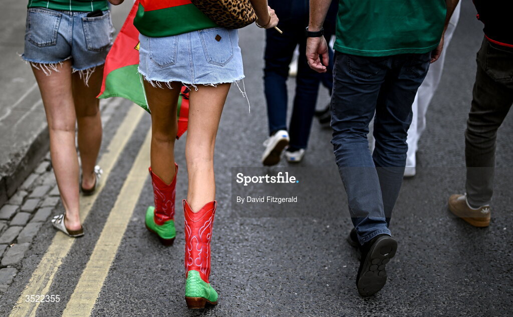 26 July 2026; A Mayo supporter's boots are seen before the GAA Football All-Ireland Senior Championship final match between Kerry and Mayo at Croke Park in Dublin. Photo by David Fitzgerald/Sportsfile