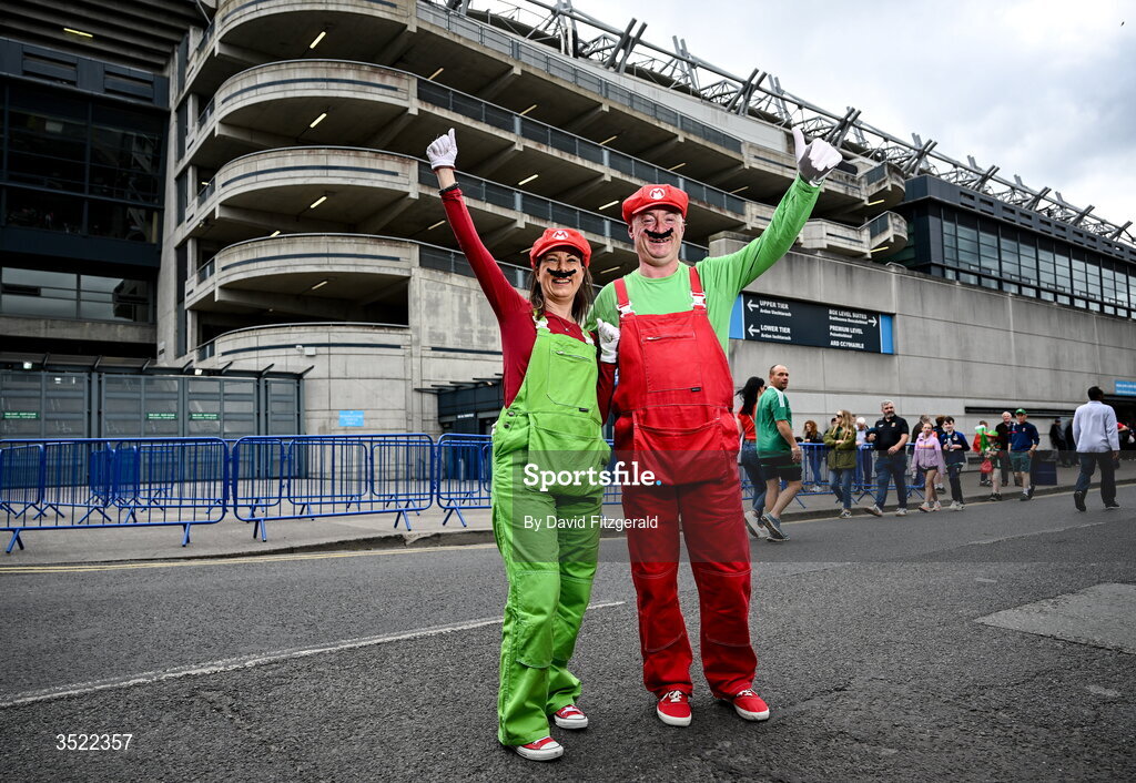 26 July 2026; Mayo supporters Declan and Imelda Prendergast, from Castlebar in Mayo, before the GAA Football All-Ireland Senior Championship final match between Kerry and Mayo at Croke Park in Dublin. Photo by David Fitzgerald/Sportsfile