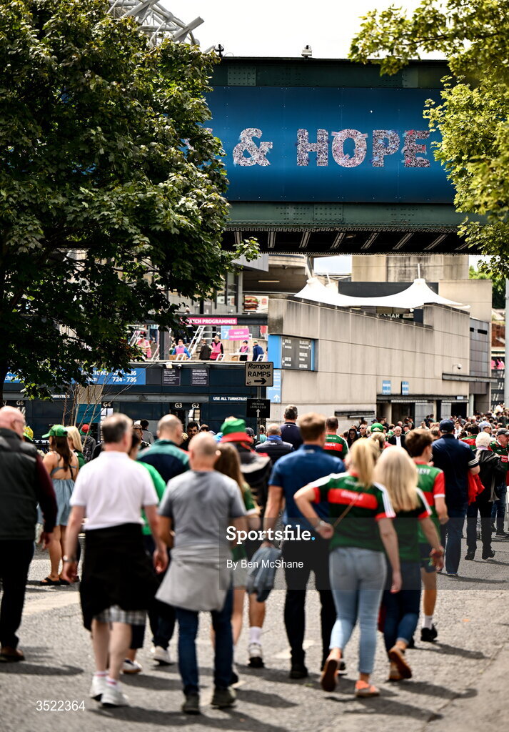 26 July 2026; Supporters on Jones Road before the GAA Football All-Ireland Senior Championship final match between Kerry and Mayo at Croke Park in Dublin. Photo by Ben McShane/Sportsfile