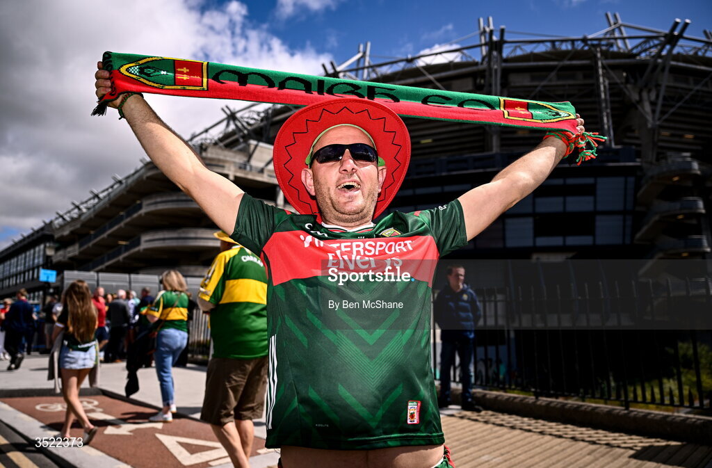 26 July 2026; Mayo supporter Walter Joyce, from Castlebar in Mayo, before the GAA Football All-Ireland Senior Championship final match between Kerry and Mayo at Croke Park in Dublin. Photo by Ben McShane/Sportsfile