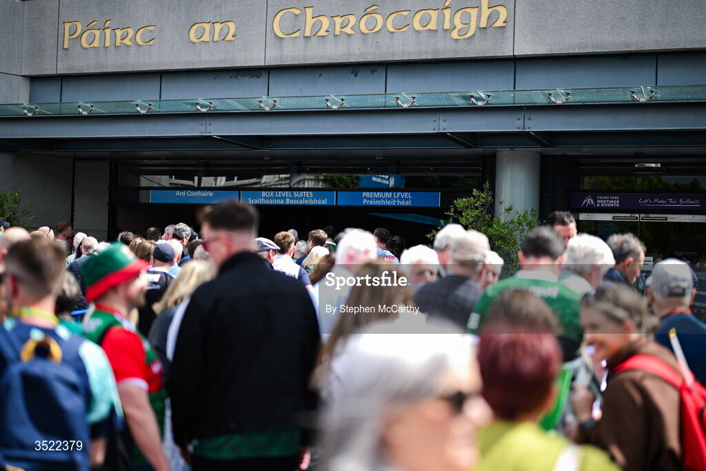26 July 2026; Supporters arrive ahead of the GAA Football All-Ireland Senior Championship final match between Kerry and Mayo at Croke Park in Dublin. Photo by Stephen McCarthy/Sportsfile