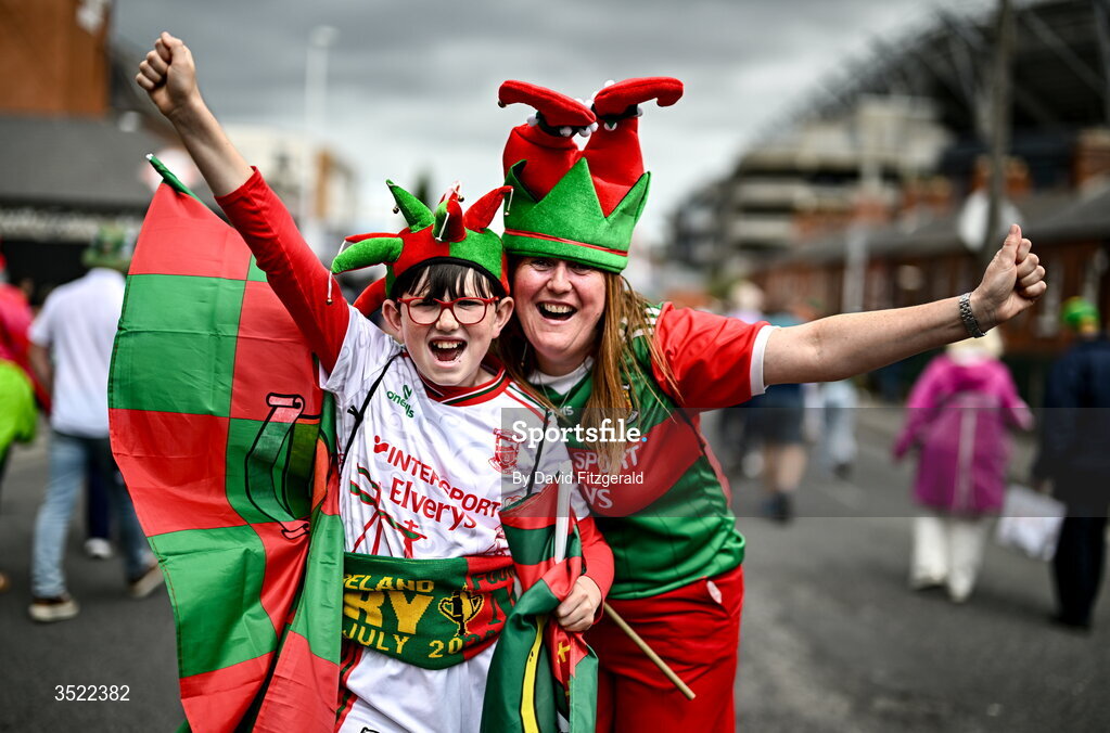 26 July 2026; Mayo supporters James Wall, left, and Kathleen Henry before the GAA Football All-Ireland Senior Championship final match between Kerry and Mayo at Croke Park in Dublin. Photo by David Fitzgerald/Sportsfile