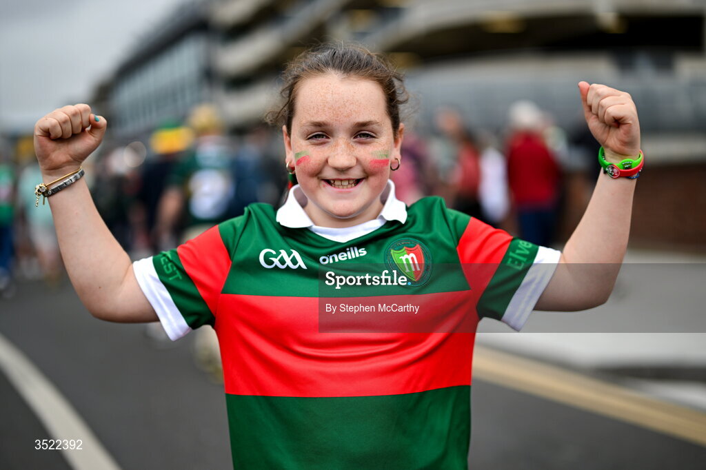 26 July 2026; Mayo supporter Chloe Conroy, from Carnacon in Mayo, before the GAA Football All-Ireland Senior Championship final match between Kerry and Mayo at Croke Park in Dublin. Photo by Stephen McCarthy/Sportsfile
