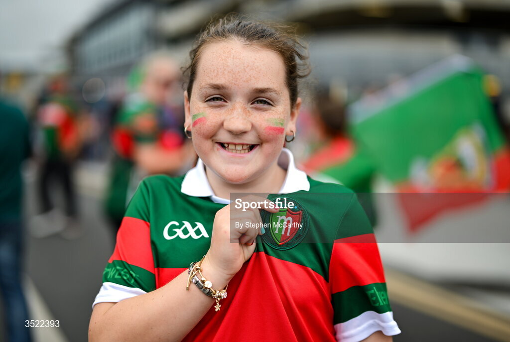 26 July 2026; Mayo supporter Chloe Conroy, from Carnacon in Mayo, before the GAA Football All-Ireland Senior Championship final match between Kerry and Mayo at Croke Park in Dublin. Photo by Stephen McCarthy/Sportsfile