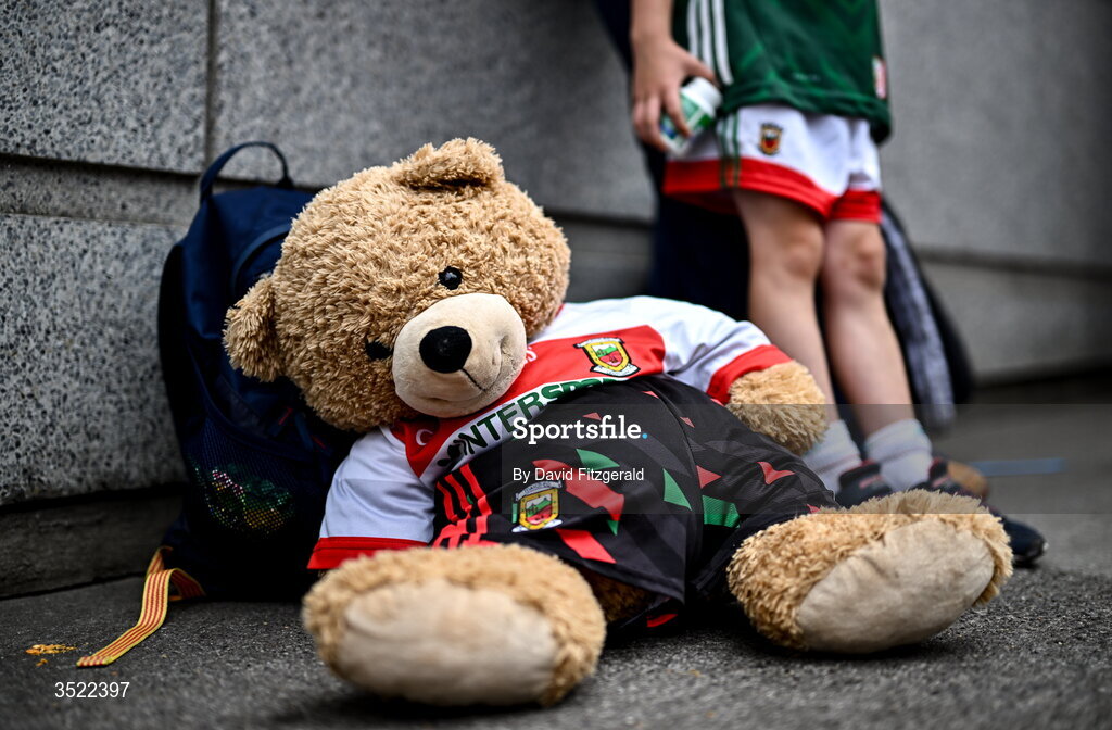 26 July 2026; A teddy bear dressed in Mayo colours is seen before the GAA Football All-Ireland Senior Championship final match between Kerry and Mayo at Croke Park in Dublin. Photo by David Fitzgerald/Sportsfile