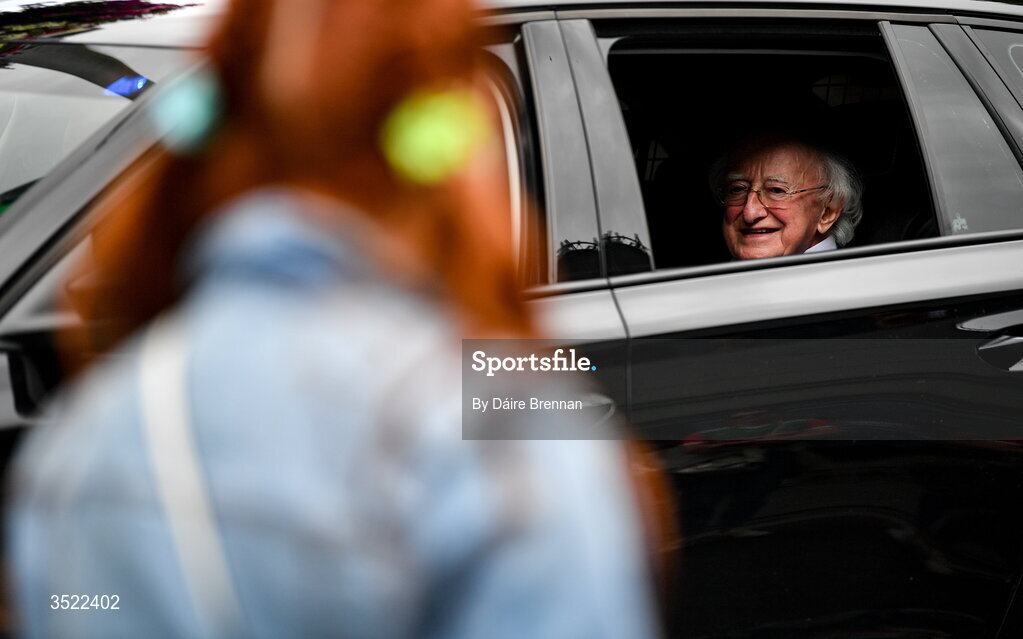 26 July 2026; Former President of Ireland Michael D Higgins arrives ahead of the GAA Football All-Ireland Senior Championship final match between Kerry and Mayo at Croke Park in Dublin. Photo by Daire Brennan/Sportsfile