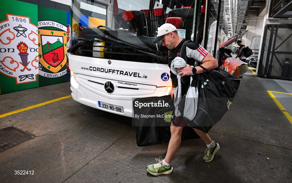 26 July 2026; Mayo manager Andy Moran arrives ahead of the GAA Football All-Ireland Senior Championship final match between Kerry and Mayo at Croke Park in Dublin. Photo by Stephen McCarthy/Sportsfile