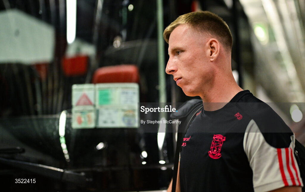26 July 2026; Ryan O'Donoghue of Mayo arrives ahead of the GAA Football All-Ireland Senior Championship final match between Kerry and Mayo at Croke Park in Dublin. Photo by Stephen McCarthy/Sportsfile