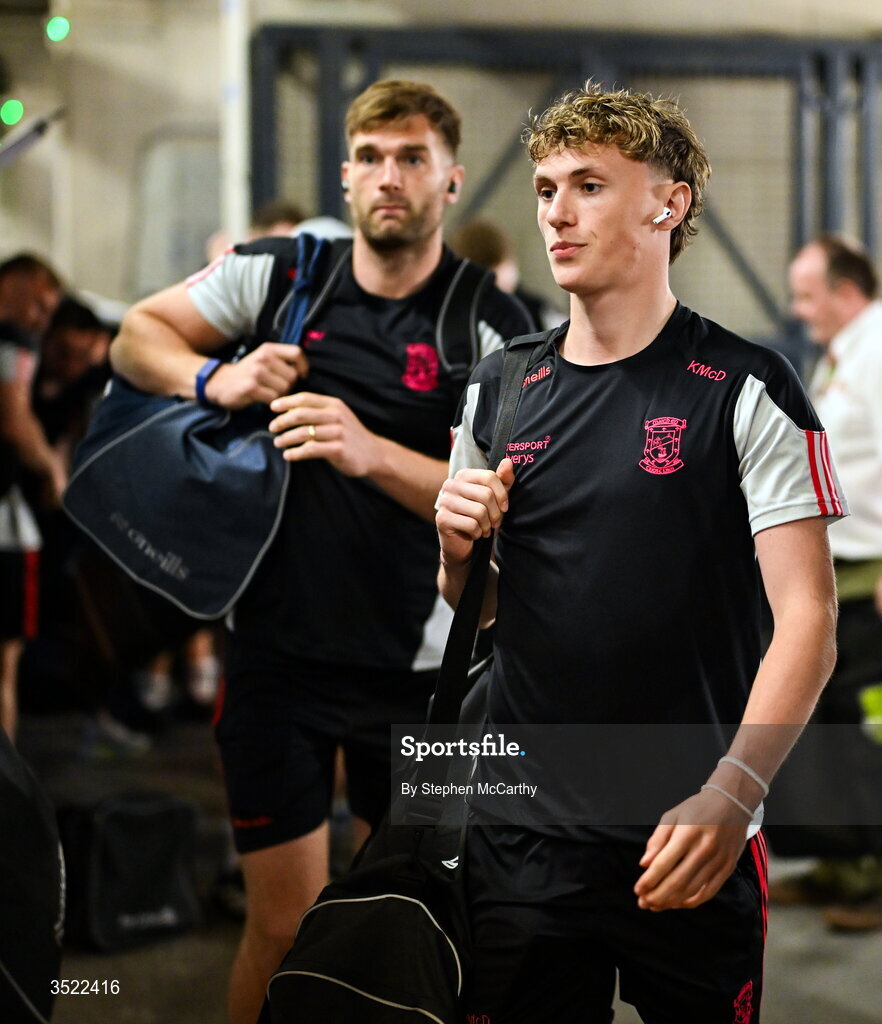 26 July 2026; Mayo players Aidan O'Shea, left, and Kobe McDonald arrive ahead of the GAA Football All-Ireland Senior Championship final match between Kerry and Mayo at Croke Park in Dublin. Photo by Stephen McCarthy/Sportsfile