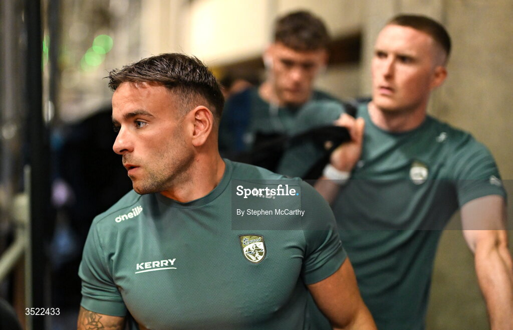 26 July 2026; Micheál Burns of Kerry arrives ahead of the GAA Football All-Ireland Senior Championship final match between Kerry and Mayo at Croke Park in Dublin. Photo by Stephen McCarthy/Sportsfile