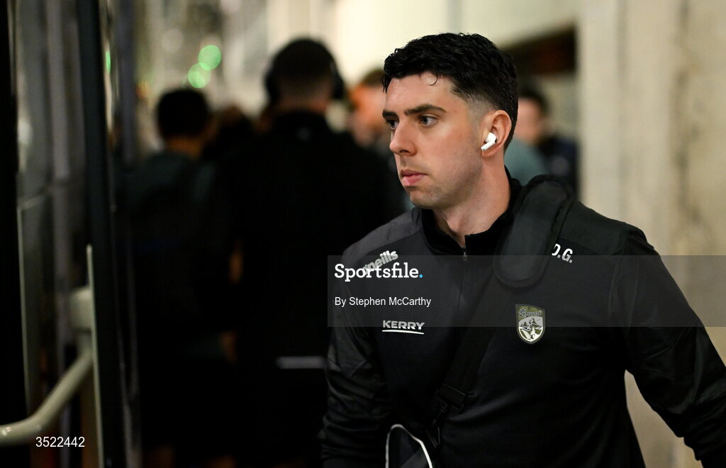26 July 2026; Dylan Geaney of Kerry arrives ahead of the GAA Football All-Ireland Senior Championship final match between Kerry and Mayo at Croke Park in Dublin. Photo by Stephen McCarthy/Sportsfile