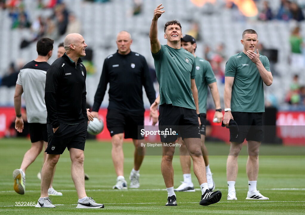 26 July 2026; Kerry players, including David Clifford, centre, inspect the pitch before the GAA Football All-Ireland Senior Championship final match between Kerry and Mayo at Croke Park in Dublin. Photo by Stephen McCarthy/Sportsfile